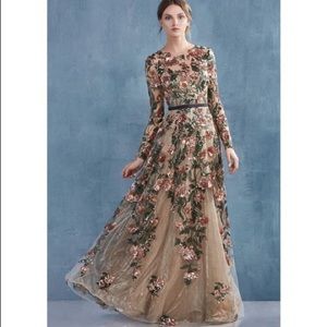 Andrea & Leo Long Sleeve Floral Gown